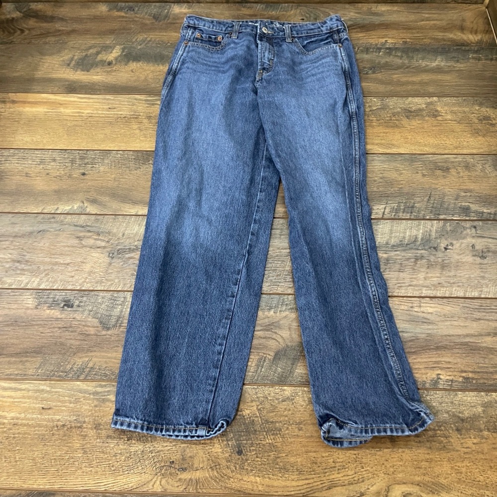 Old Navy OG Loose High Rise Jeans Womens 6 Blue Wide Leg Cotton Hemp Blend Baggy